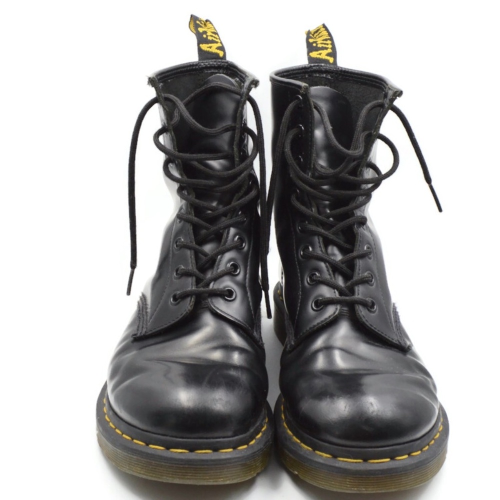 Dr.Martens Patent Leather Lace Up Black Docs Boots Size 10 - Picture 2 of 11